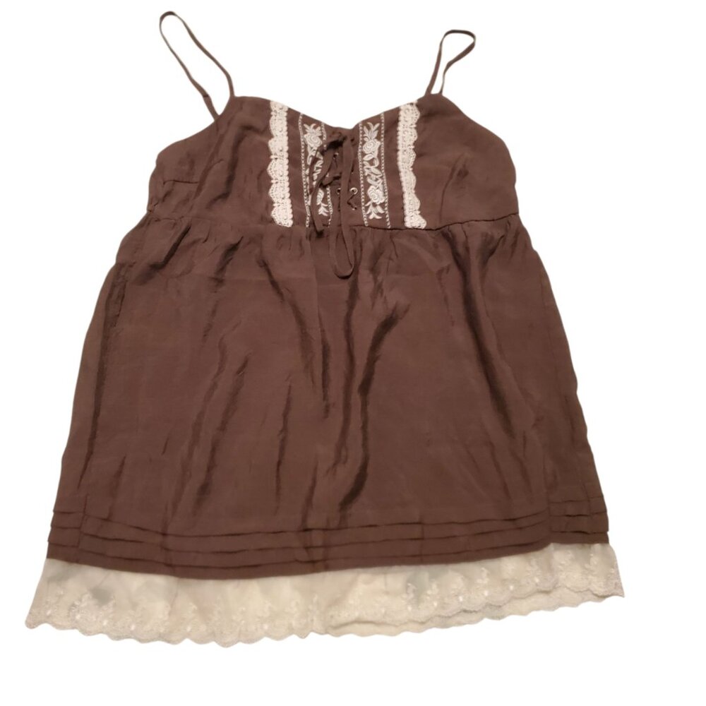 Edge Brown Lace Cami with Embroidery and Lace Detail